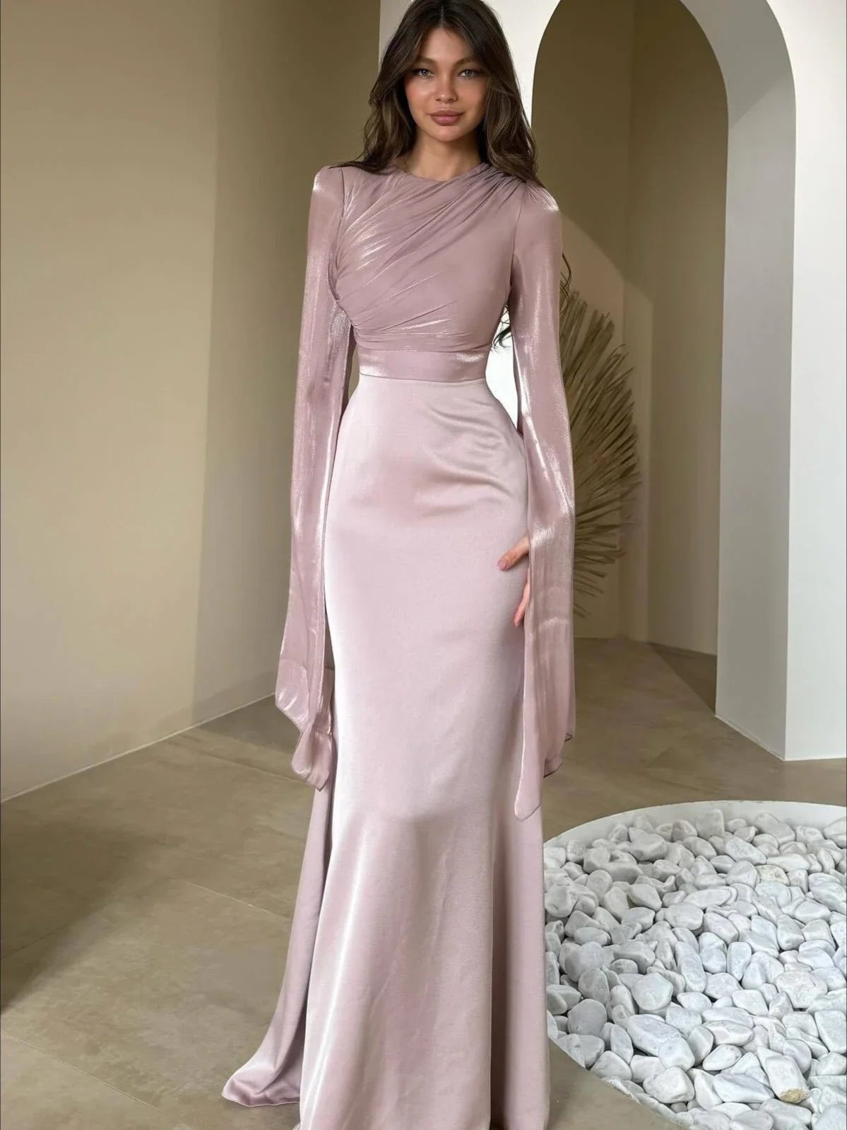 عباية عربية إسلامية للنساء فستان طويل أنيق عبايات المغرب قفطان صيفي بأكمام مقسمة فستان ماكسي للحفلات الرمضان 2026 #1