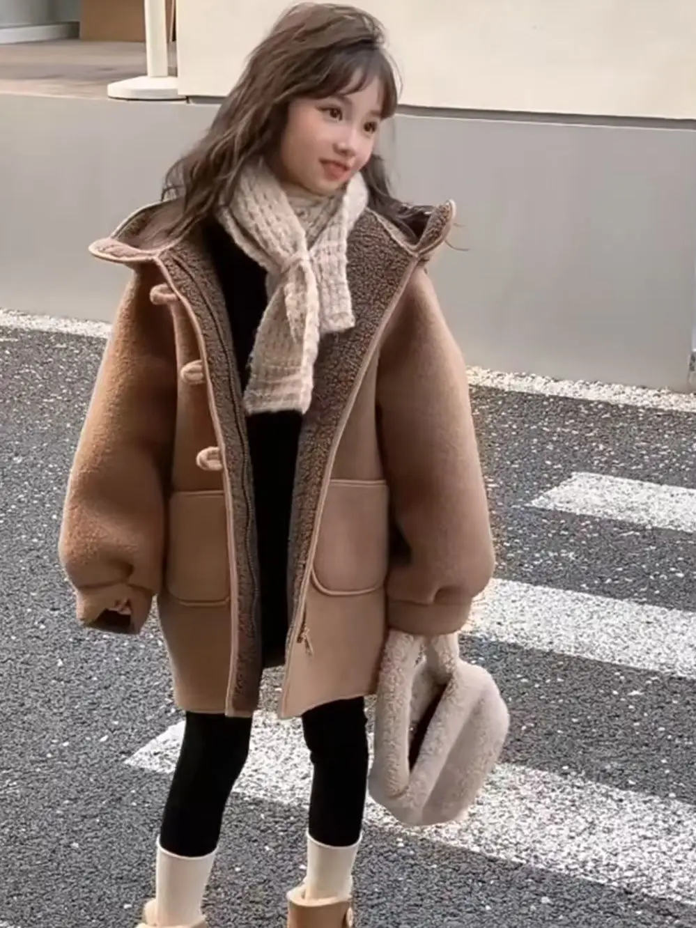 

Kid Clothes Warm Winter Thick Baby Girl Long Cotton Sweet Plus Velvet Thick Woolen Hooded Outwear Sweet Princess Jacket Windcoat
