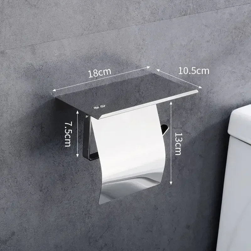 Toilet paper rack 304 stainless steel tissue holder, mobile phone rack, non-punching bathroom roll holder