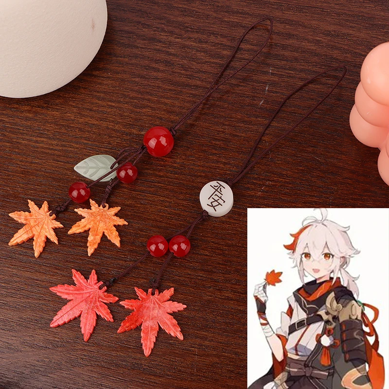 Anime Game Genshin Kaedehara Kazuha Cosplay Maple Leaf Pendant Phone Chain Jewelry Backpack And Purse Charm Keychain