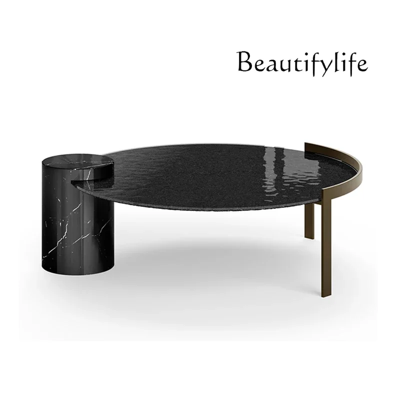 Si Nordic Modern Designer Water Ripple Glass Round Tea Table Model Room Living Room Coffee Table