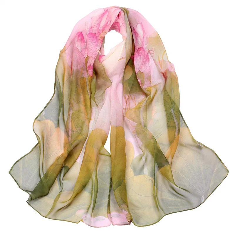

Women Elegant Chiffon Georgette Silk Scarf For Muslim Hijab Peony Flower Bandana Summber Beach Sunscreen Sarong Scarf&Shawl