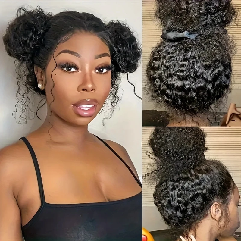 Deep Wave 360 Full Lace Human Hair Wig HD Transparent Invisible Lace Frontal Wig Pre Plucked Baby Hair Glueless Invisi Strap Drawstring Design Brazilian Virgin Remy Hair 180%-250% Density Long Curly Style For Black Women