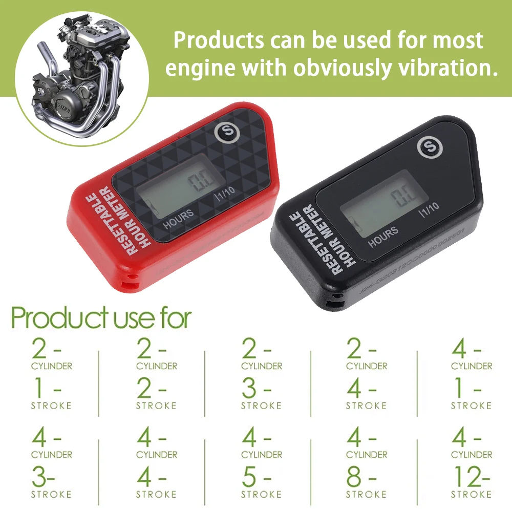 12A LCD Vibration Hour Meter Counter for Motorcycle ATV Jet Ski Snowmobile Boat Engine and Chainsaw Waterproof