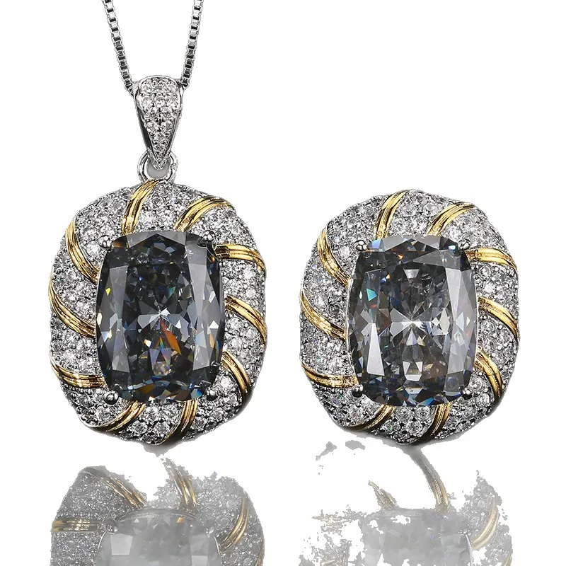 New jewelry set with copper base gold plating, featuring a bird's nest cut in black and gray, elegant style for women, 12*16