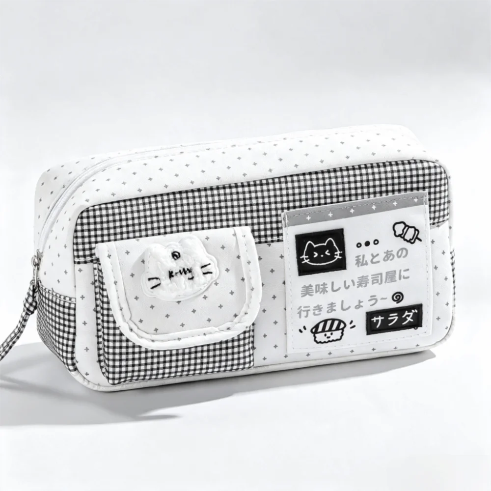 Durable Cartoon Print Pencil Case Large Capacity Clear Window Pencil Pouch Multi-Compartment Multi-Layer Stationery Bag Students