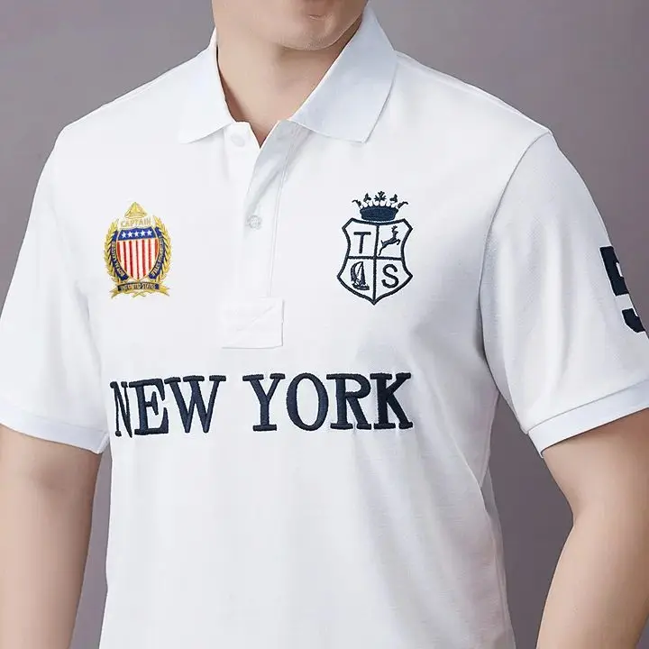 Men\'s polo shirt USA New York Royal short casual sport party high-end cotton embroidery luxury contrast color original design
