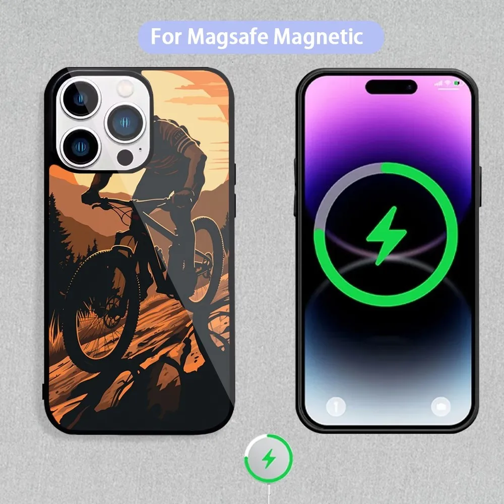 Art BIKE CYCLING Phone Case For Magnetic Inductive Charging iPhone 11 12 13 14 15 Max Pro Mini Plus Shell