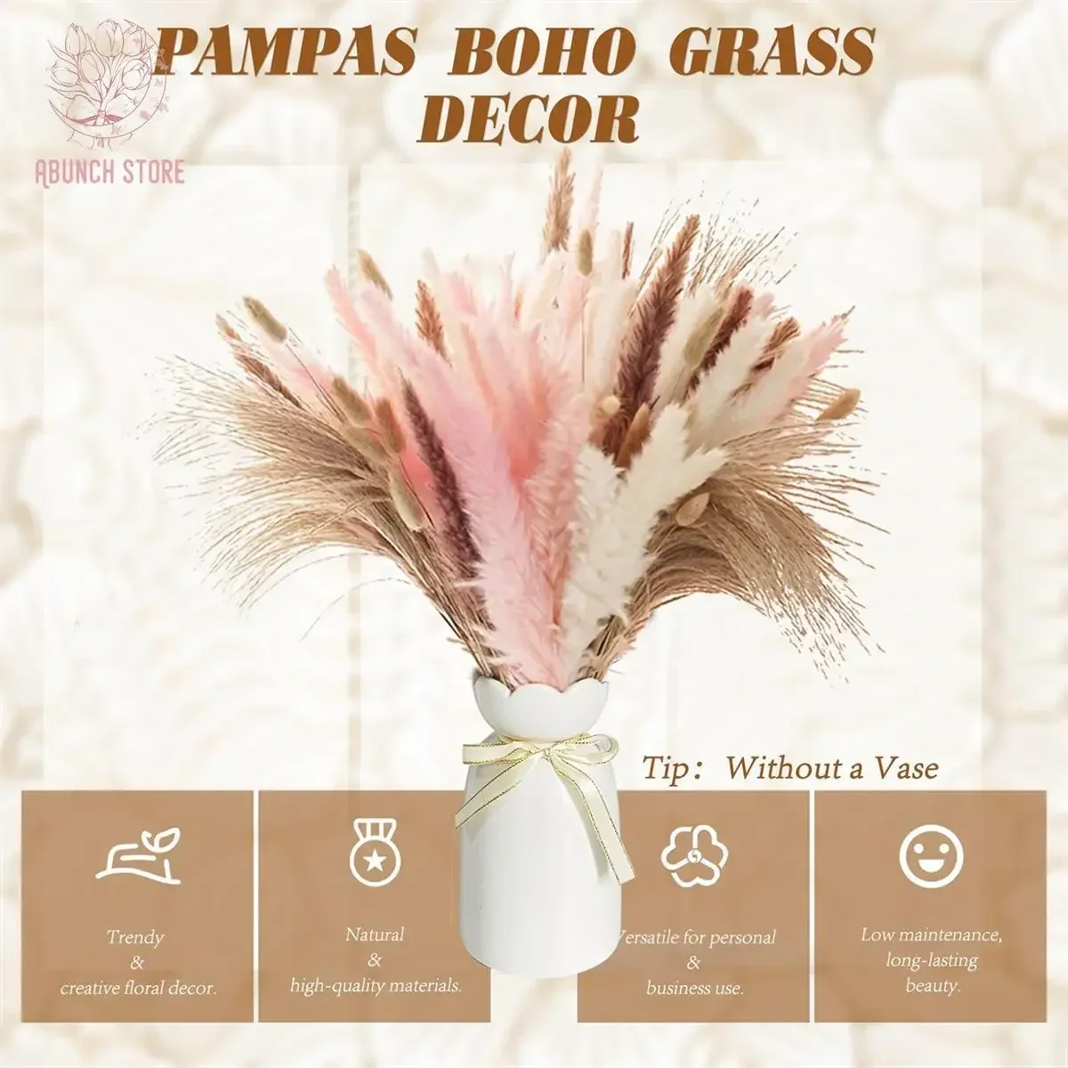 88Pcs Eternal Pink Dried Flowers Bouquet Boho Home Decor Pampas Grass Reed Romantic Couple Gift Wedding Centerpieces for Tables