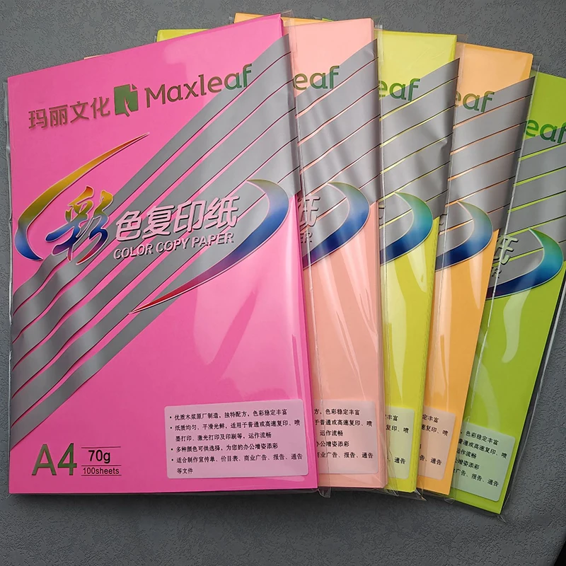 100pcs A4 Fluorescent Color Printer Paper Office Suppliesdraft Multi-purpose Business Handmade Origami Draft Wood Copy Papers