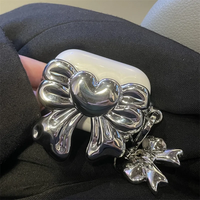 애플 에어팟 프로 세대 2세대 3세대용 한국 스타일 실버 나비 매듭 블루투스 이어폰 케이스 보호 커버