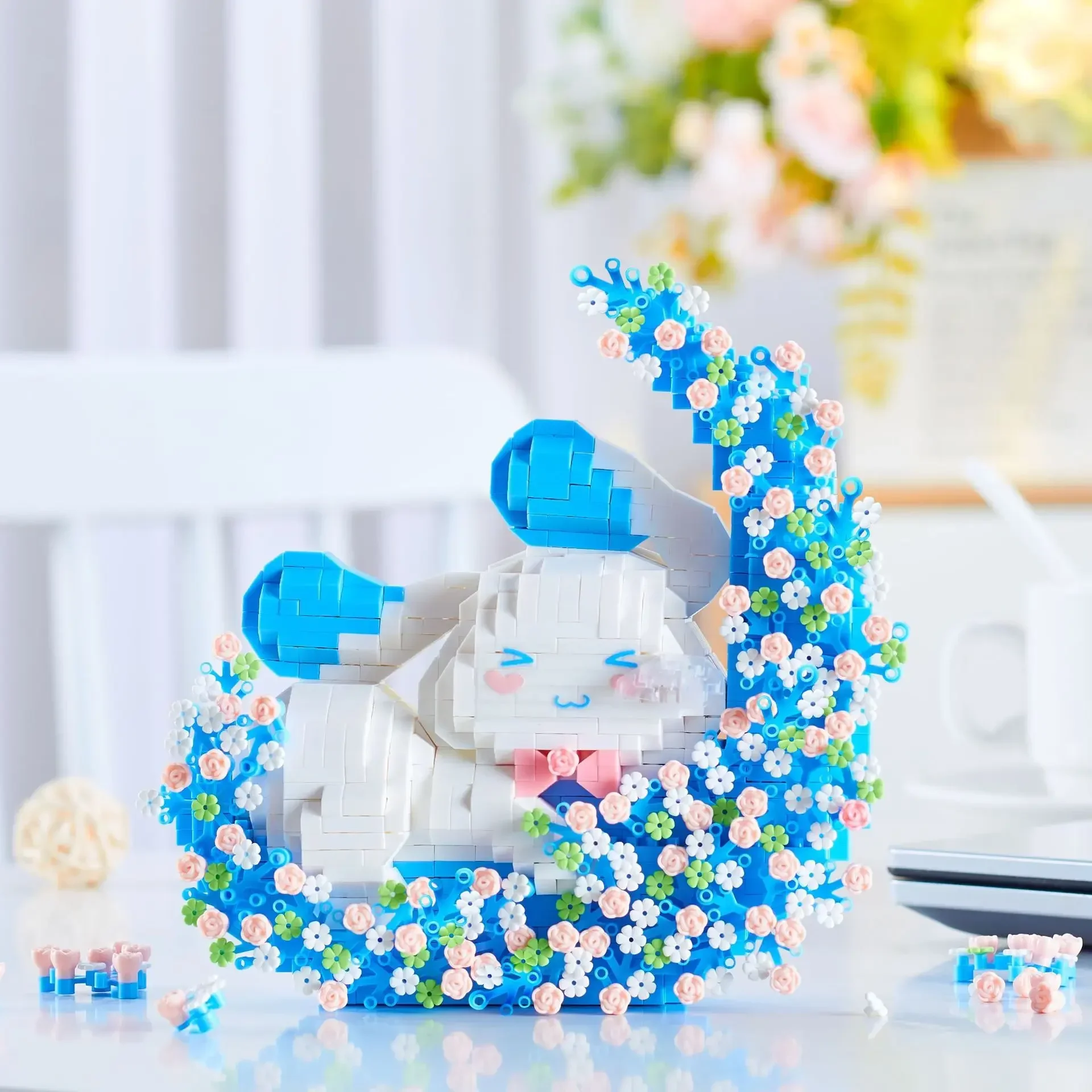 

Cinnamoroll Micro Building Blocks Sanrio Dreaming Flower Moon DIY Assembled 3D Model Mini Brick Figure Toys For Christmas Gift