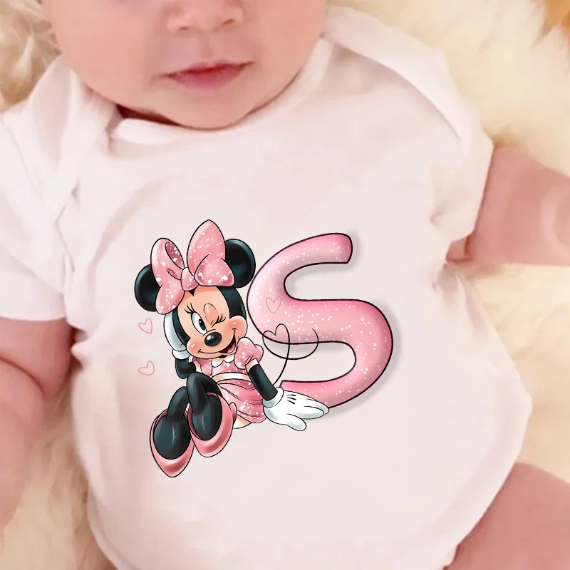 Cute Baby Name Letter Combination Printing Bodysuit Minnie Mouse 26Letter Short Sleeve Cotton Jumpsuit Mickey One-Pieces Clothes