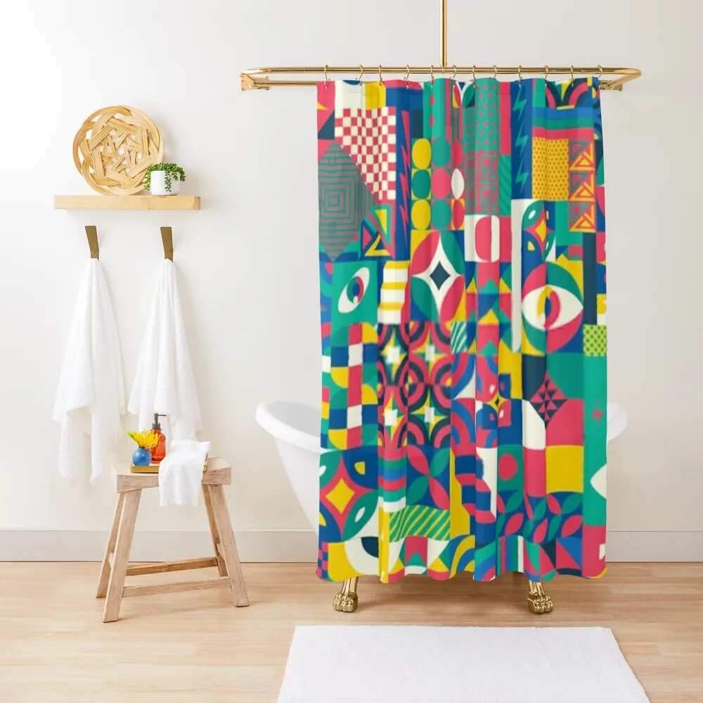 

Memphis Color Block Shower Curtain Shower Set Shower For Bathroom Modern Accessory Bathrooms Curtain