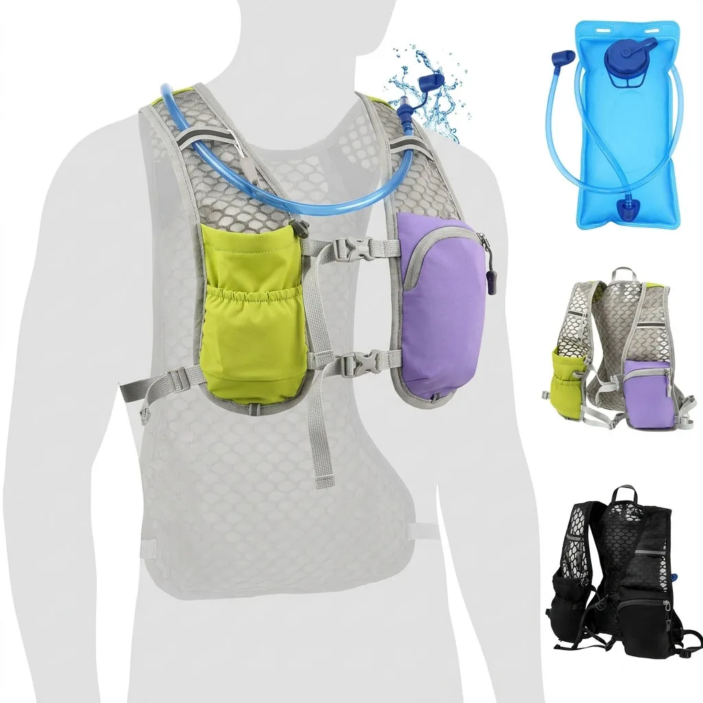 Marathon Trail Running Vest Breathable Running Phone Pocket Vest with 68 oz Water Bladder Hydration Vest for Running Accessories