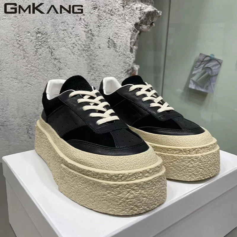 

Casual Sneakers Women Lace Up Round Toe Thick Sole Shoes Female Patchwork Height Increasing Shoes Platform Shoes Woman 2023 Ca