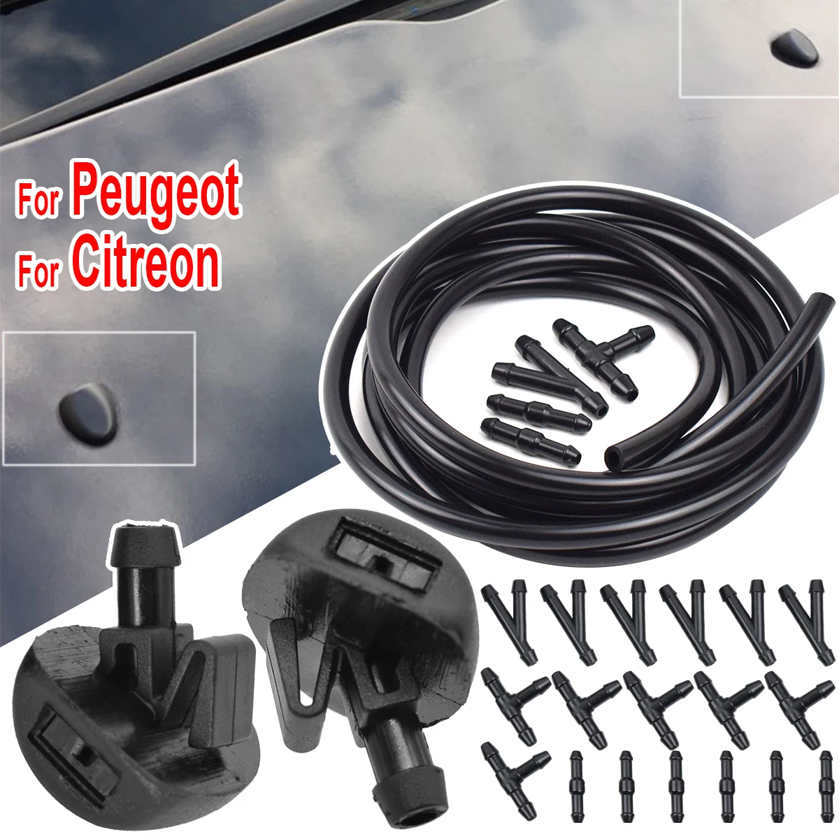 Para peugeot 206 206 + 407 6438j2 6438e6 6438av 6438w2 6438z1 limpador de pára-brisa dianteiro lavadora spray jato água bocais mangueira tubo kit