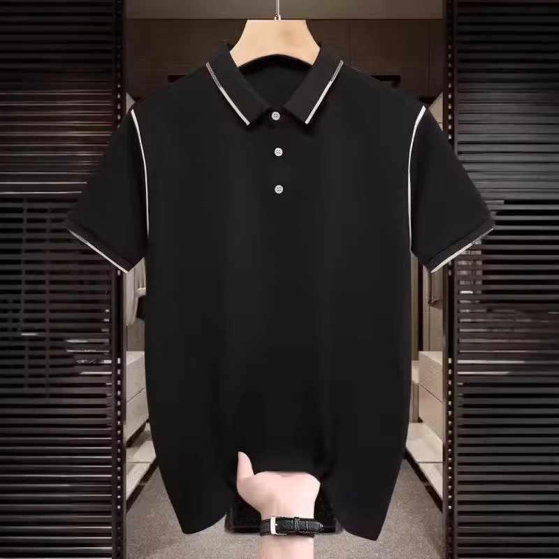 Summer 2025 New Fashion Men's Color-coded Casual Trendy Turn-down Collar Short Sleeve Spliced Slim Polo Shirt Male T-shirts Tops