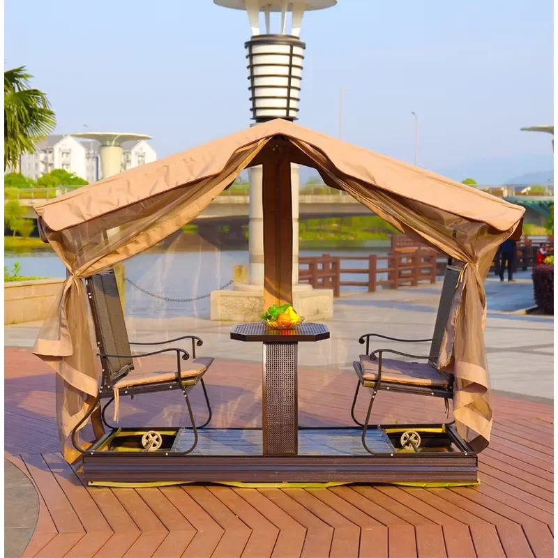 Hot Sale Outdoor Metal 4 Seat Dining Swing Chair with Canopy and Net Garden Furniture