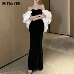 BGTEEVER Stylish Female Skinny Package Hip Strapless Dress Spring Summer Slim Waist Elegant Women Patchwork Bodycon Midi Dress