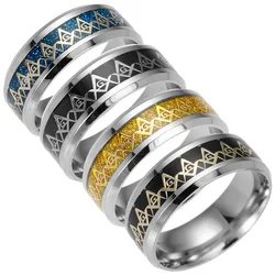 Stainless Steel Vintage Men Ring Free Mason Freemasonry Masonic AG Retro Punk Silver Color Titanium Male Jewelry