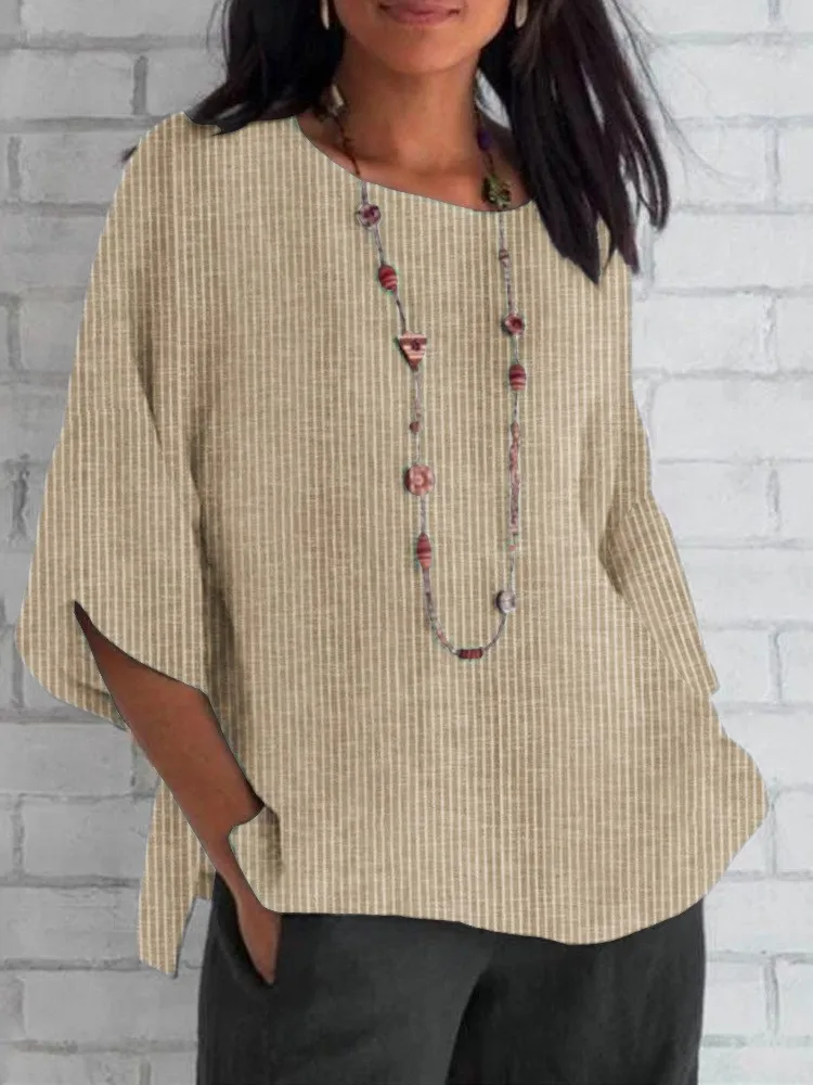 

Spring New Arrival Cotton Linen Blouse Shirts Summer O-Neck Seven-quarter Sleeve Loose Casual Blouse Tops For Women Streetwear