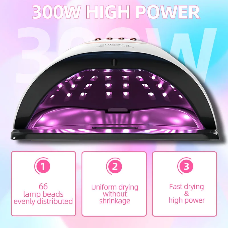 300W Professional Nail Dryer Lamp For Manicure 66 LEDS UV LED Nail Lamp For Fast Drying Gel Nail Polish Dryer With Auto Sensor