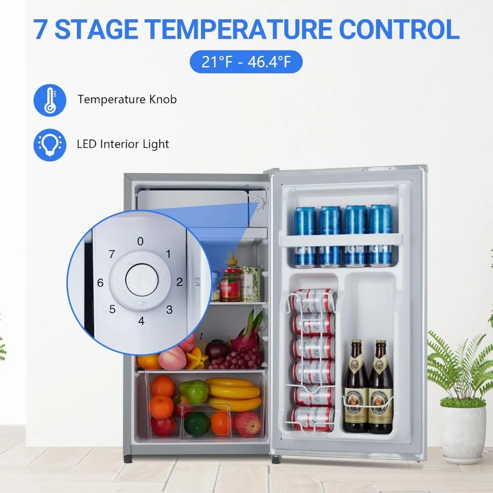 ثلاجة مدمجة مع فريزر، ثلاجة صغيرة مفردة 3.2 قدم مكعب، تحكم في الحرارة قابل للتعديل، أبواب قابلة للعكس، فري صغير