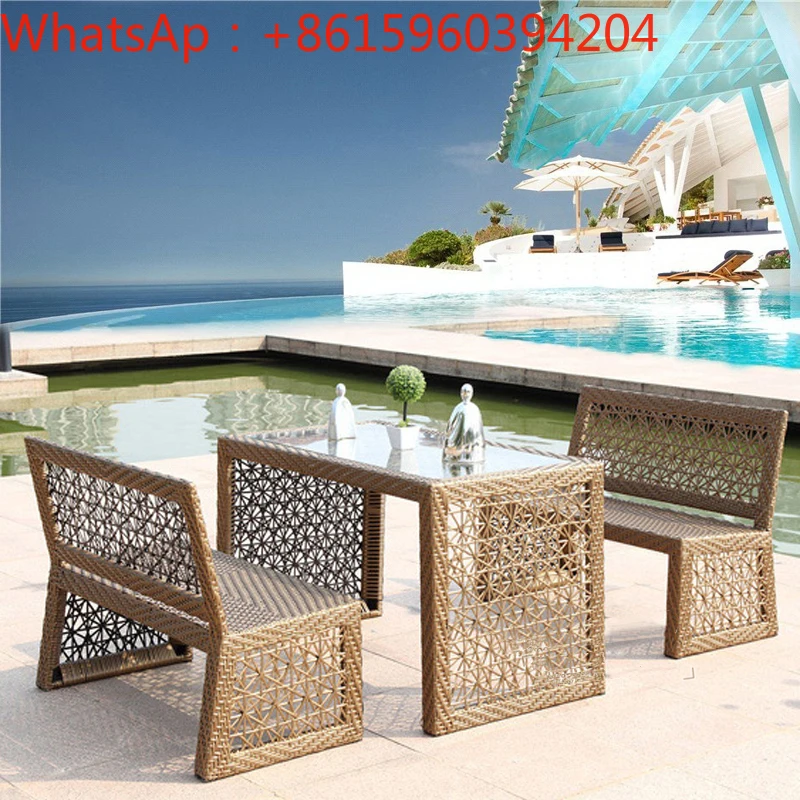 Outdoor rattan chair balcony self-help bar teahouse table chair living room leisure rattan chair three-piece combination