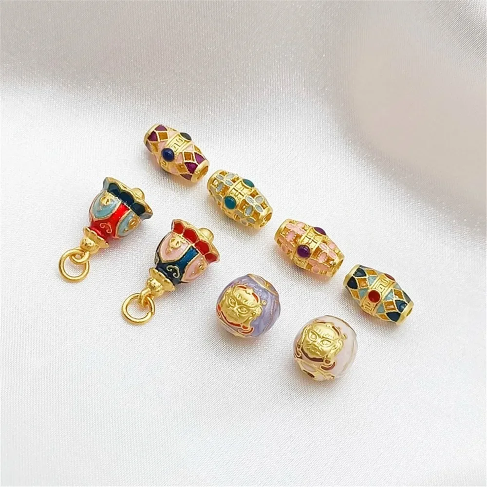 Dios de la riqueza amarillo arena dorada, bola de moneda de cobre, flor cruzada, cubo, cuentas, colgante de carillón de viento de Dios, accesorio de pulsera hecho a mano DIY