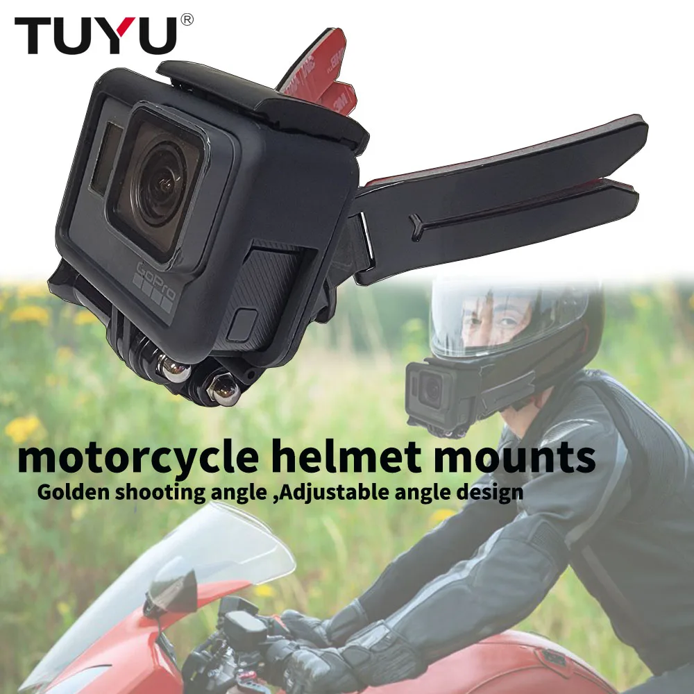 TUYU Motorcycle Helmet Front Chin Mount Strap Foldable Holder for GoPro Hero 13 12 11 10 9 DJI Action 4 3 EKEN Camera Accessory