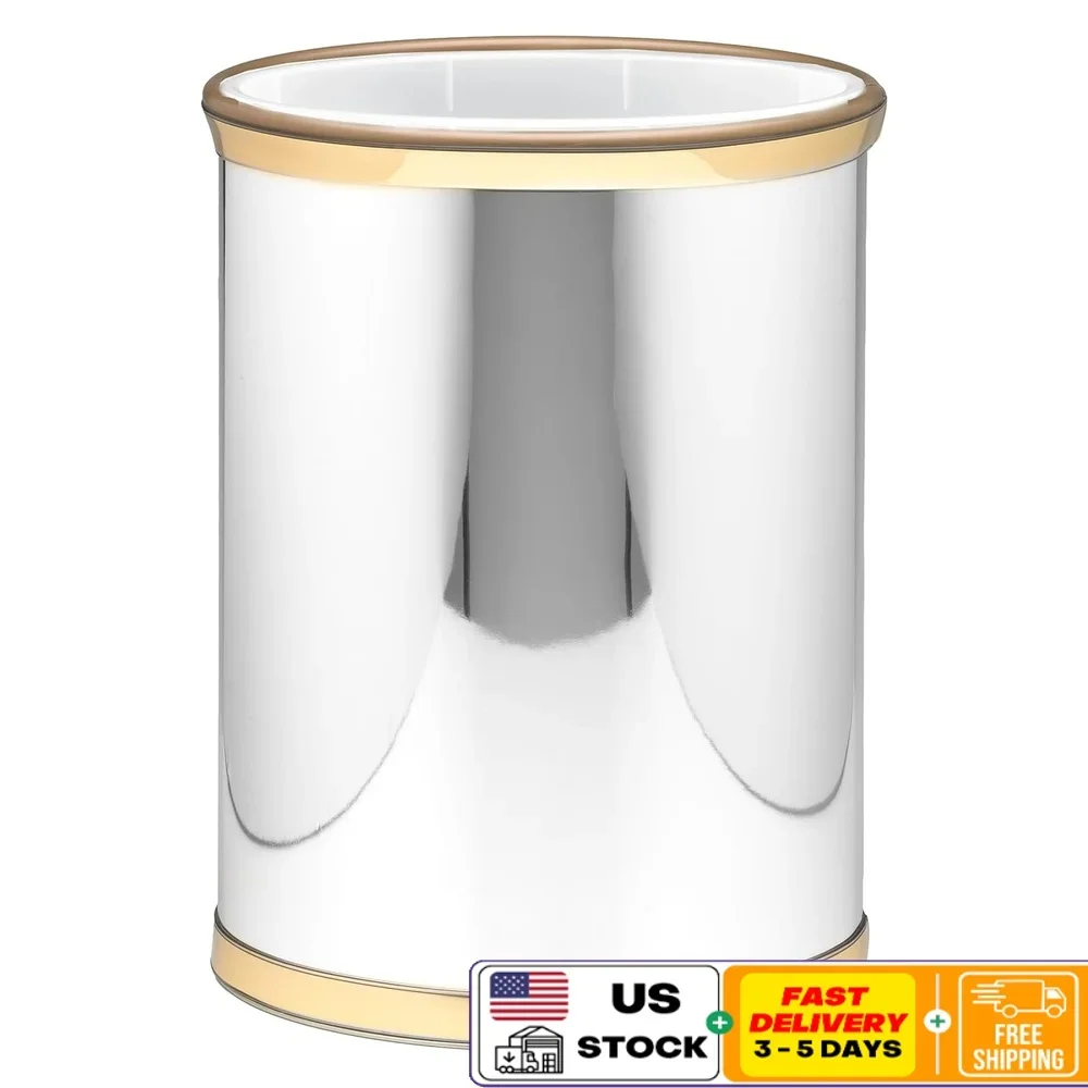 سلة مهملات مايلر مع بطانة بلاستيكية، تصميم بيضاوي أنيق للحمام وغرفة النوم والمكتب المنزلي، سهل التنظيف، سعة 13 كيو تي متينة