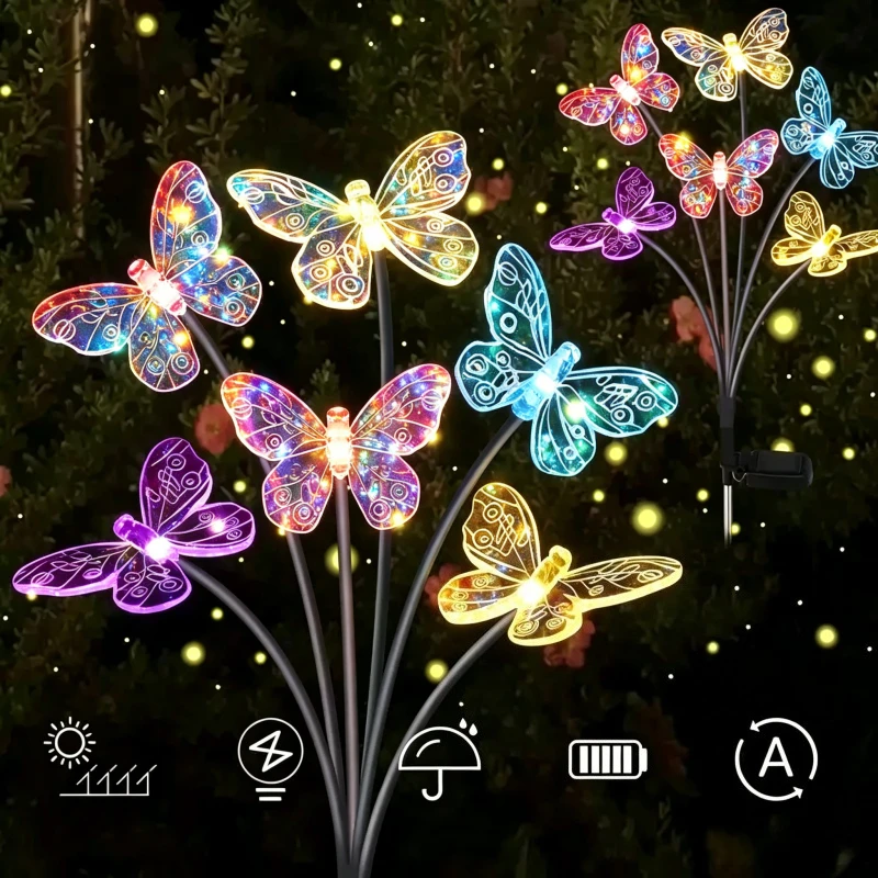 

Outdoor Waterproof Solar Swaying Butterfly Lights, Color Changing Decorative Stake Lights for Garden Yard Outside Decor