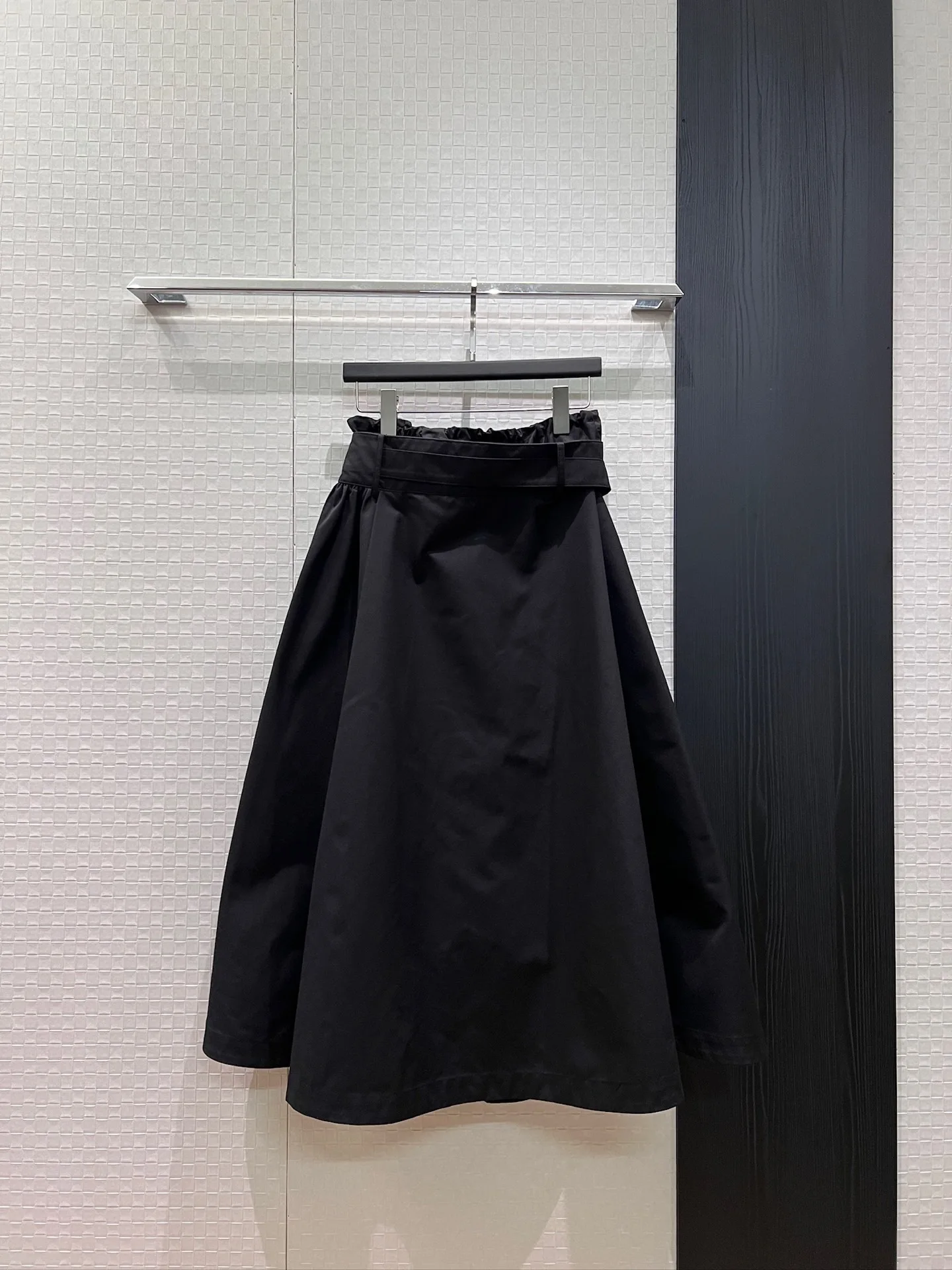 Women Patchwork Fake Two‑piece A‑line Skirt Drawstring Waist Belt Decor Side Pockets