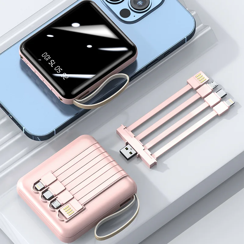 Mini Portable Power Bank with Built-in Cable 20000mAh Lightweight and Slim Power Bank