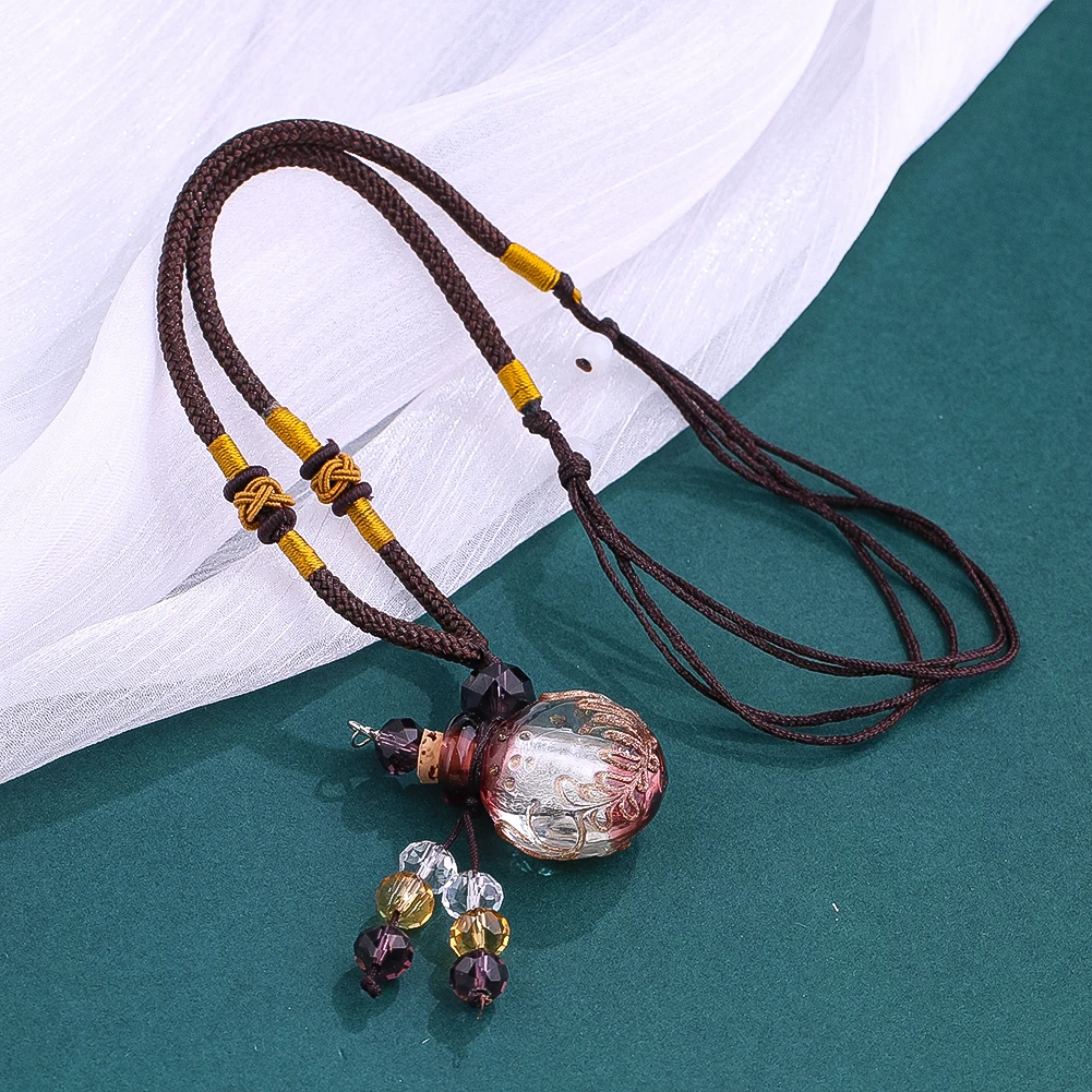 Baroque Glass Perfume Bottle Necklace Hanging Decor Portable Essential Oil Vials Aroma Bottle Car Air Freshener Diffuser Pendant