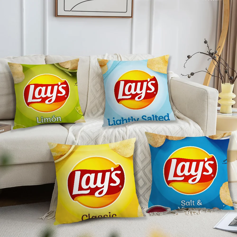 Funny L-Lays-Cute Brand Potato chip For Bedroom Car Coffee Shop Room Soft and Living Room Sofa Decorative Pillow Cover Case