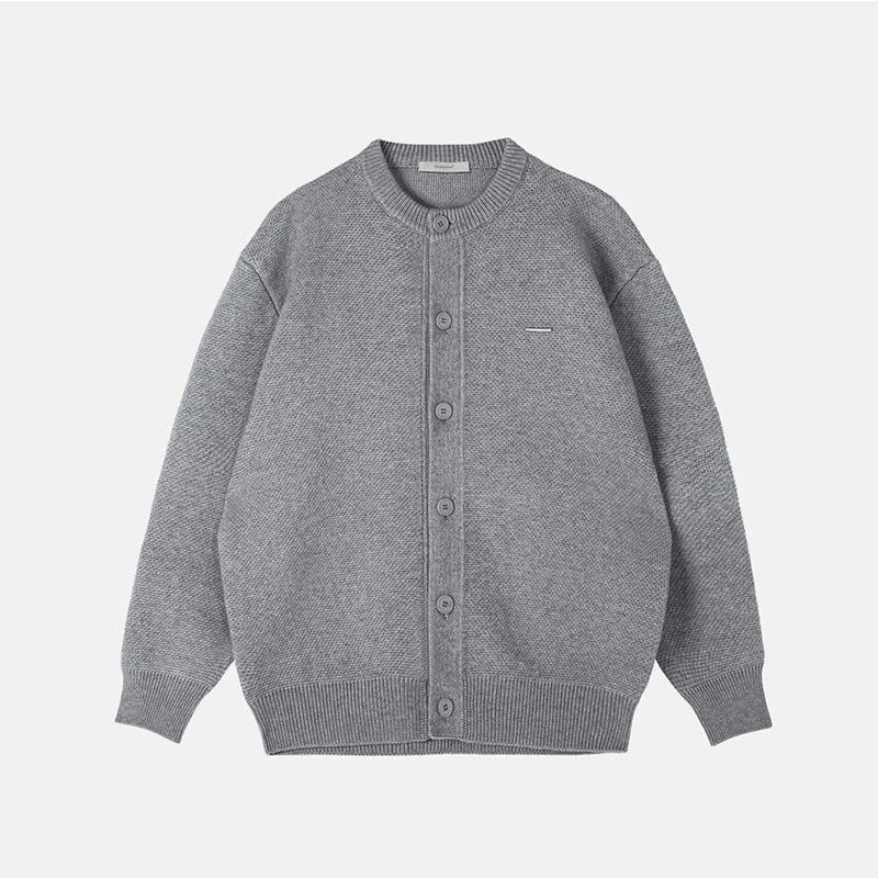 2025 Autumn Winter New Arrival Personalized Trendy Solid Color Button Crew Neck Men's Loose Couple Knitted Cardigan Sweater Coat