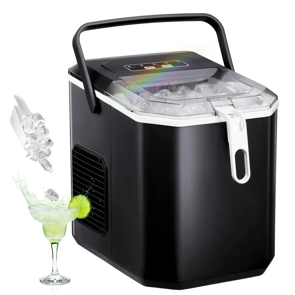 Portable Ice Machine with Handle, 26Lbs/24H,9 Cubes Ready in 8 Mins, with Ice Scoop and Basket,for Home/Office/Bar/Party