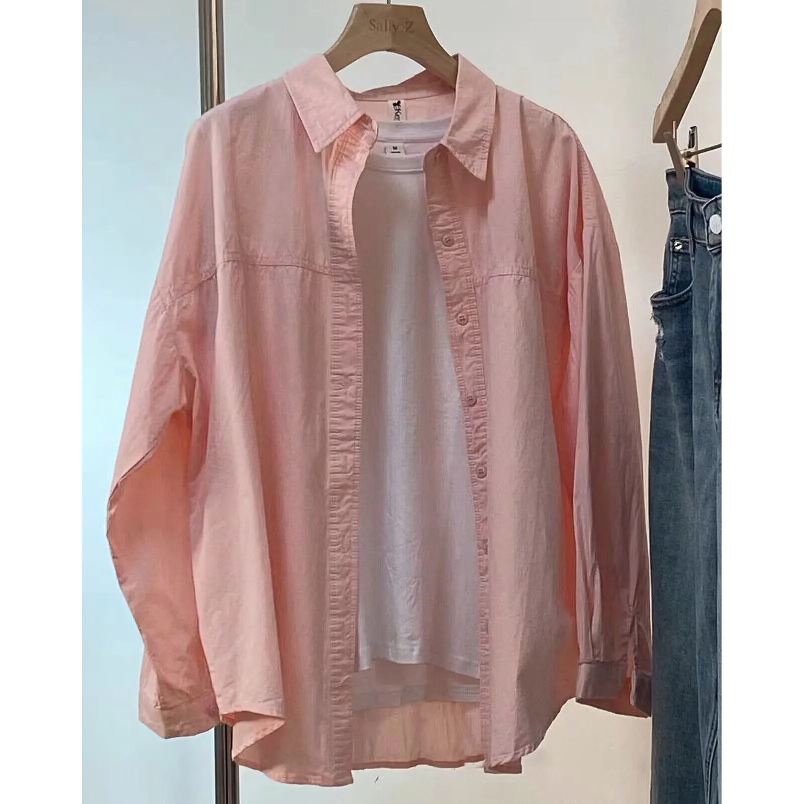 

Весенне-осенний новый женский допаминовый сладкий розовый кардиган, блузка, женская свободная универсальная рубашка из чистого хлопка с длинными рукавами, пальто