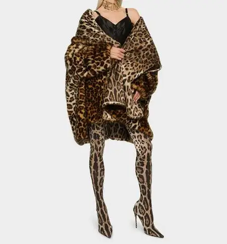 Sexy Leopard Stretch Slim Pointed Toe Over The Knee Boots Women Fashion Slip On Thigh Extra Long Socks Boots Lady Size 43