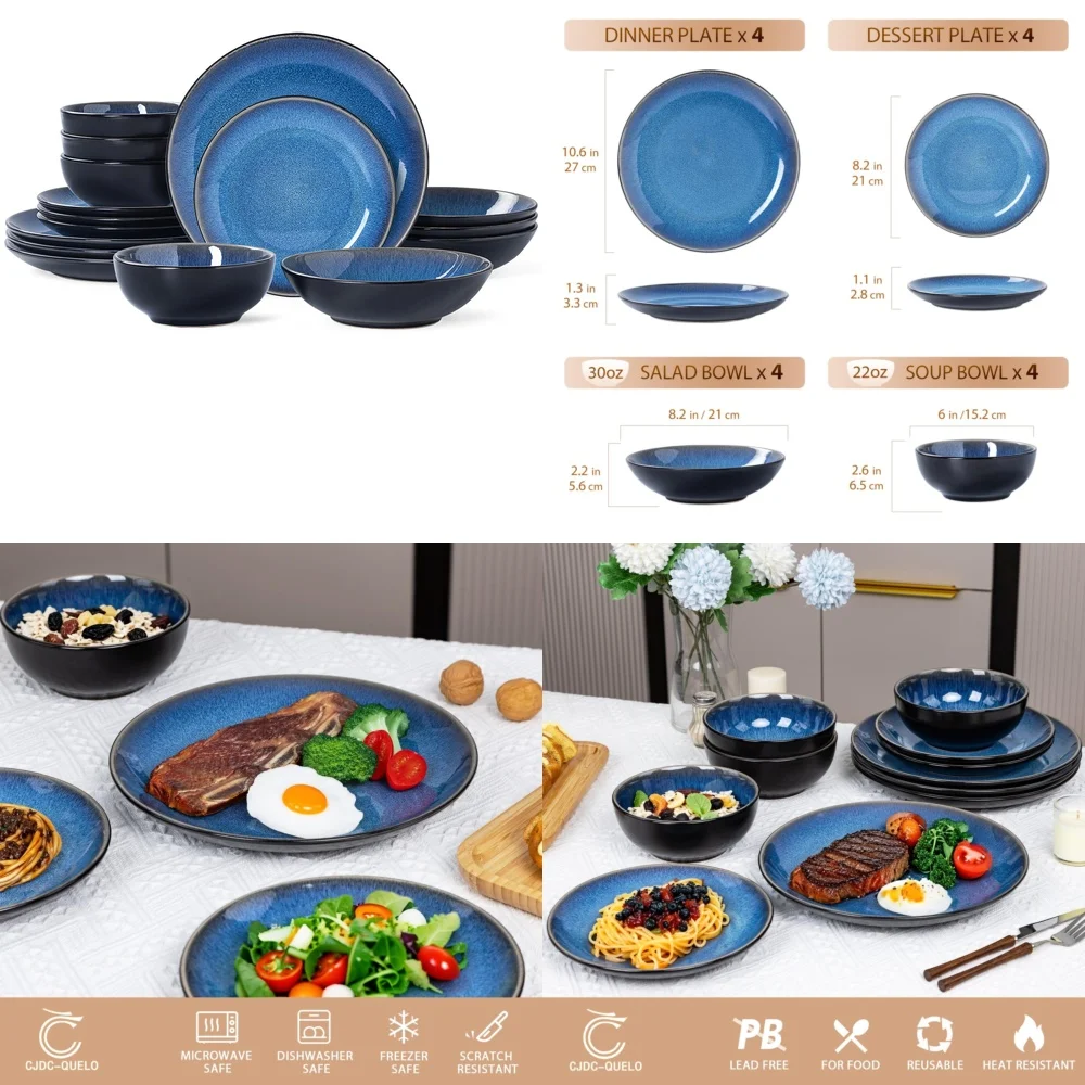 

Ceramic Tableware Set16 Piece Stoneware Dinnerware Set for 4 Includes Plates Bowls Durable Ceramic Tableware Perfect for