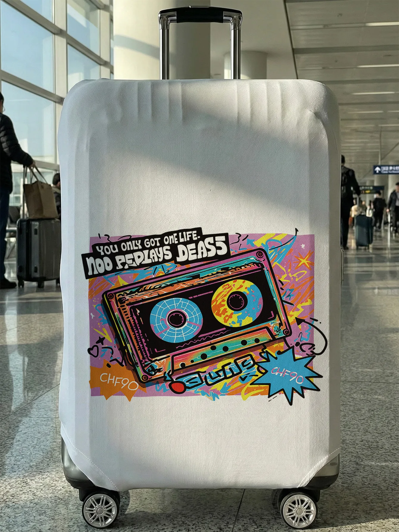 

Чехол для багажа с винтажным принтом в стиле граффити и кассетной ленты, подходит для чемоданов 18-32 дюймов, чехол-накладка на ручку чемодана, аксессуар для путешествий