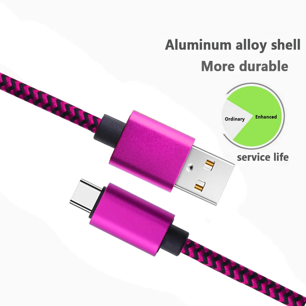 USB C타입 케이블, 날짜 동기화, 나일론 편조 와이어 충전기 케이블, 삼성 화웨이 안드로이드 휴대폰용, 2.4A 고속 충전, 1M 4 팩