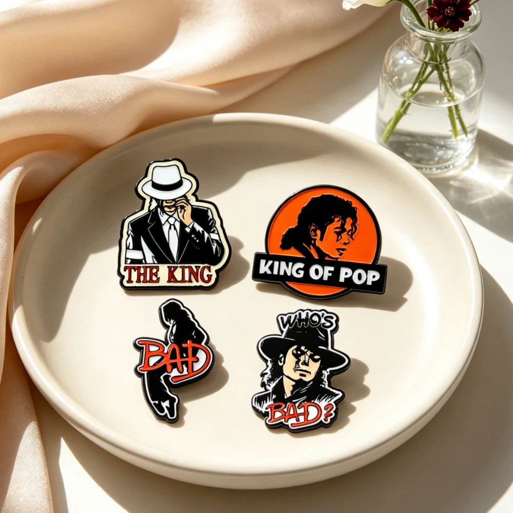 4pcs King of Pop Music Metal Badge Brooch Versatile Bag Decoration Music Lover Clothing Lapel Pin Fashionable Punk Jewelry Acces