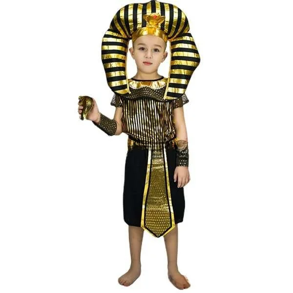 ชุดแฟนซีฟาโรห์สำหรับเด็กผู้ชาย ชุดแสดงละครเวที กระโปรงทรงหางยาวเอวสูง ผ้าฝ้าย
