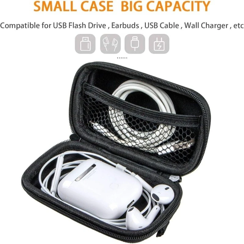 Portable Small Rectangular EVA Hard Case with Keychain， Light Zipper Storage Bag for Wireless Earphones
