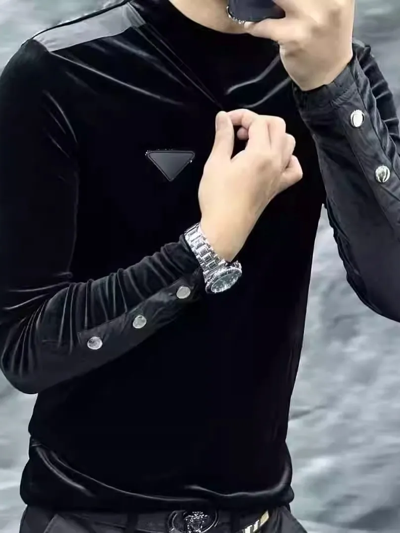 

Men's Long Sve Velvet T-irt W6666 Spring Faion Busin Casual Versatile Base Layer irt f High Collar Breathable