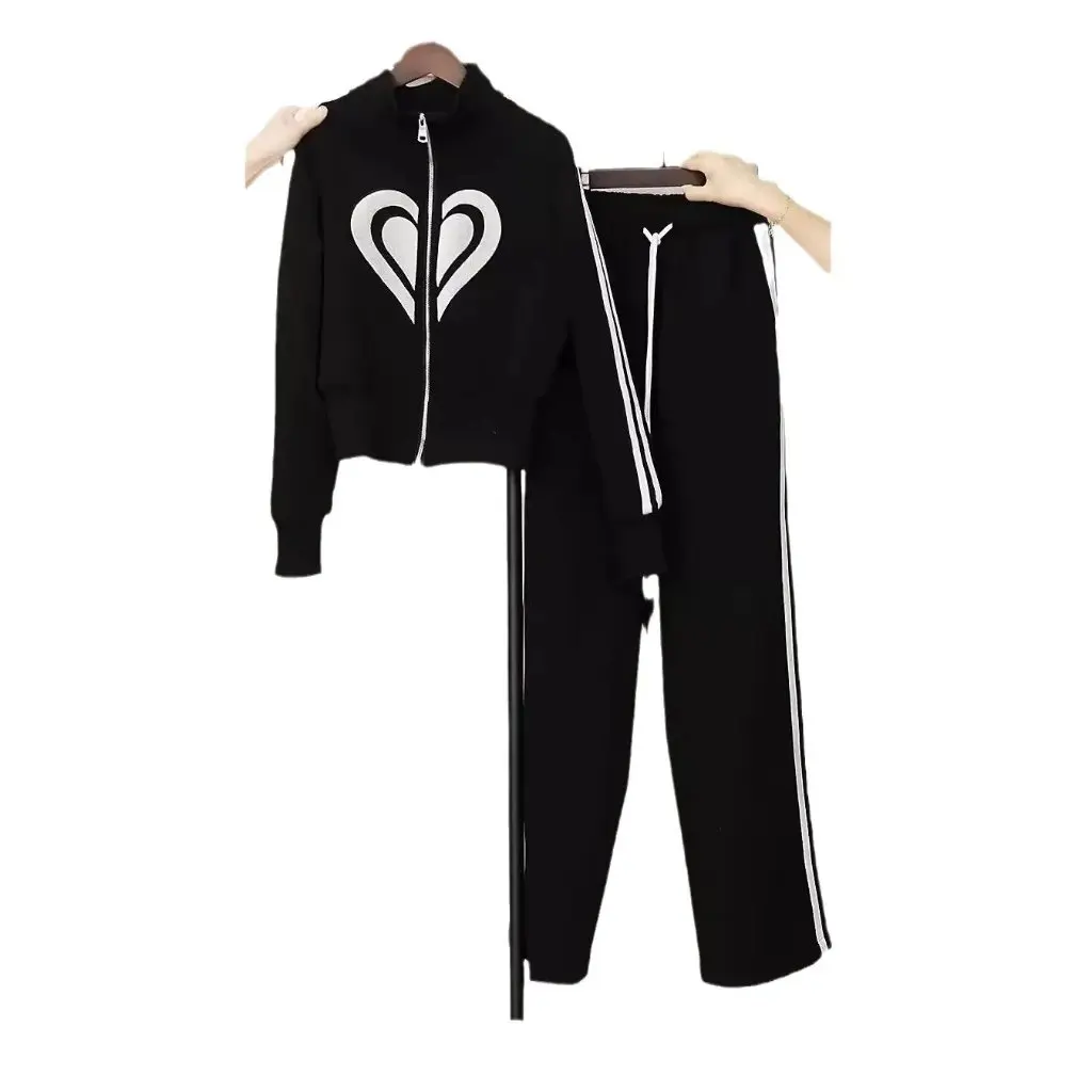 

Женская весенняя толстовка на молнии с вертикальным воротником Design Sense и широкие брюки, комплект из двух предметов, повседневный модный спортивный костюм