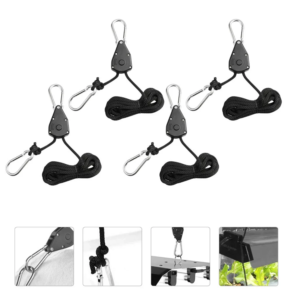 4pcs 1/8 Inch Adjustable Rope Clip Hangers Grow Light Ratchet Lifting Hooks Metal Abs Nylon Sturdy Locking Plant Lamp Support